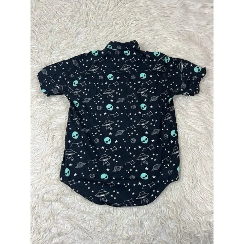 Hot Topic Shirt Men's Small Alien All Over Print Space UFO Constellation Camp - Picture 2 of 9